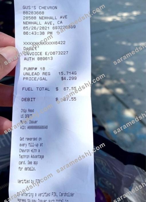 Gus's chevron payment check